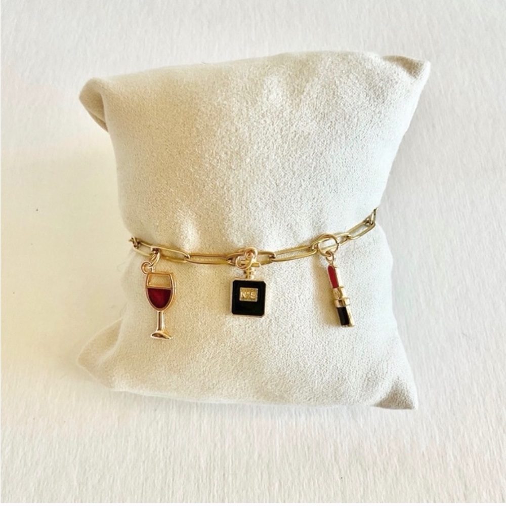 Stainless Steel Bracelet with Wine Glass and Lipstick Charms